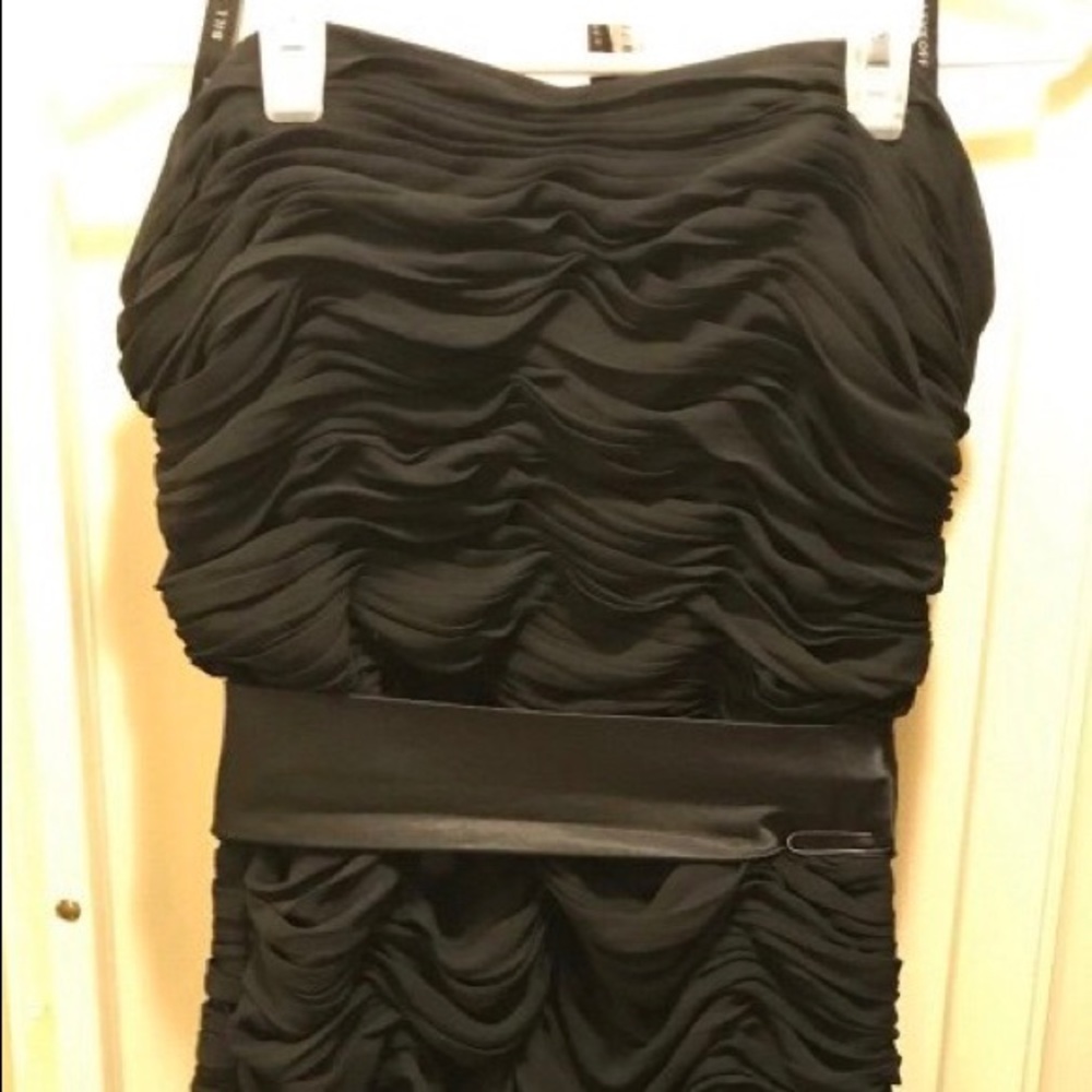Black strapless bridesmaid dress
